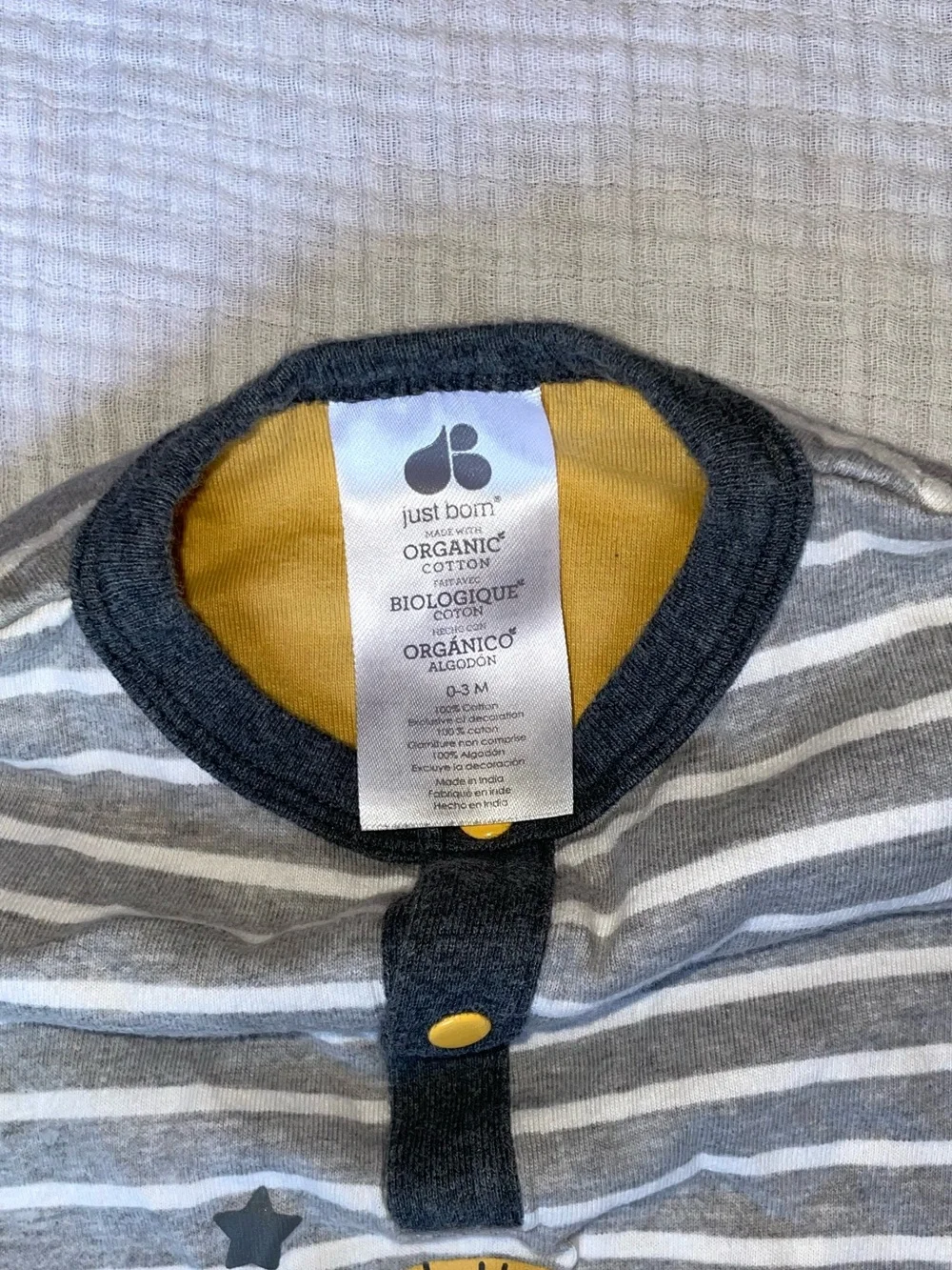 Grey & White Striped Lion Pocket Footie - Yellow Accent